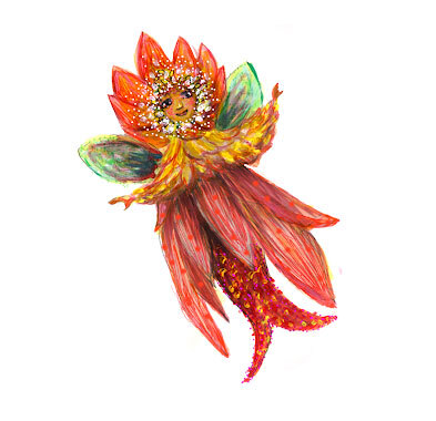 fairy-2 hand-drawn image of a fairy dressed in red